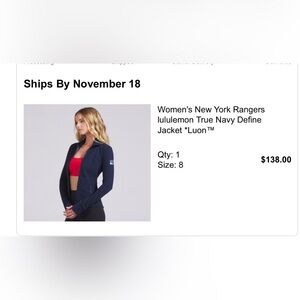 lululemon NY Rangers Luon Define jacket - NWT